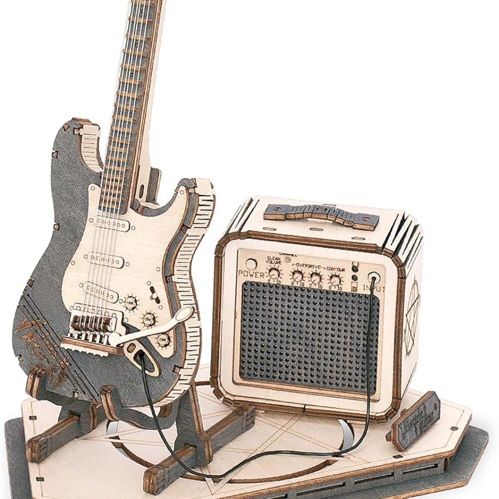 ROBOTIME 3D Puzzle for Kids Wooden Craft Kits DIY Model Guitar Kit TG605K